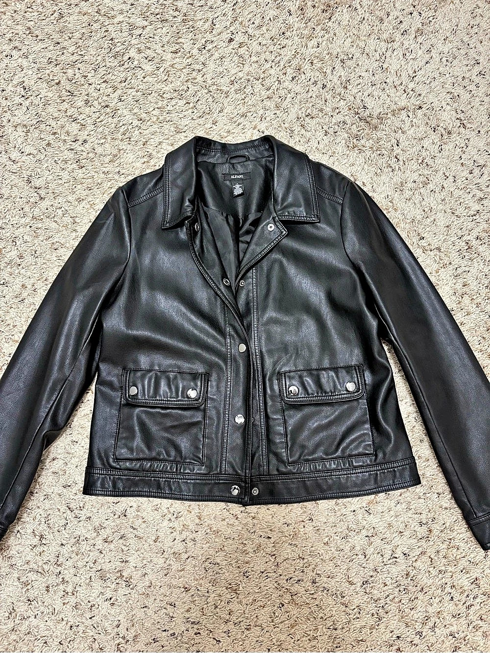 Alfani Faux Leather Moto Jacket Black Small Like New